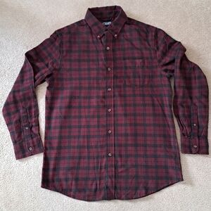 Chaps Plaid Flannel Shirt Performance Top Men's Medium Red Black Plaid Collared